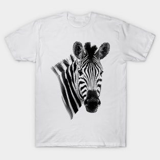 Zebra Face in Black and White Angled Lines T-Shirt